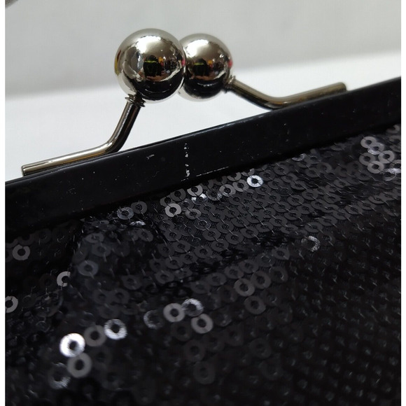 Coach Black Sequin Kisslock Framed Large Evening Clutch - Wristlet - Picture 5 of 14